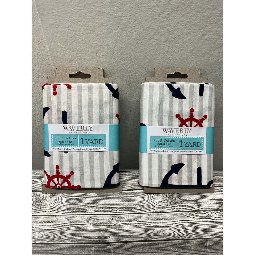 Waverly ANCHOR Sailing Boat 2 Yards Precut Fabric Cotton Quilting Nautica #10724